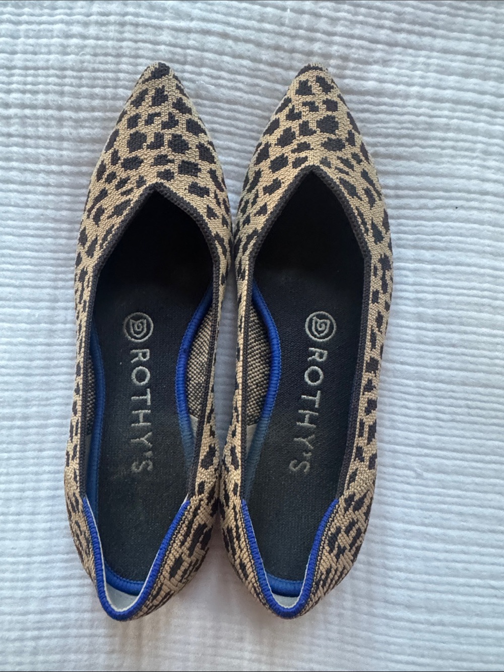 Rothy's Pointed-Toe Leopard Knit Flats in Beige and Black
